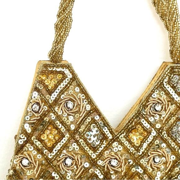 Gold Beaded Sequins Mini Bag Made in India 🇮🇳 EUC GORGEOUS - Picture 5 of 9